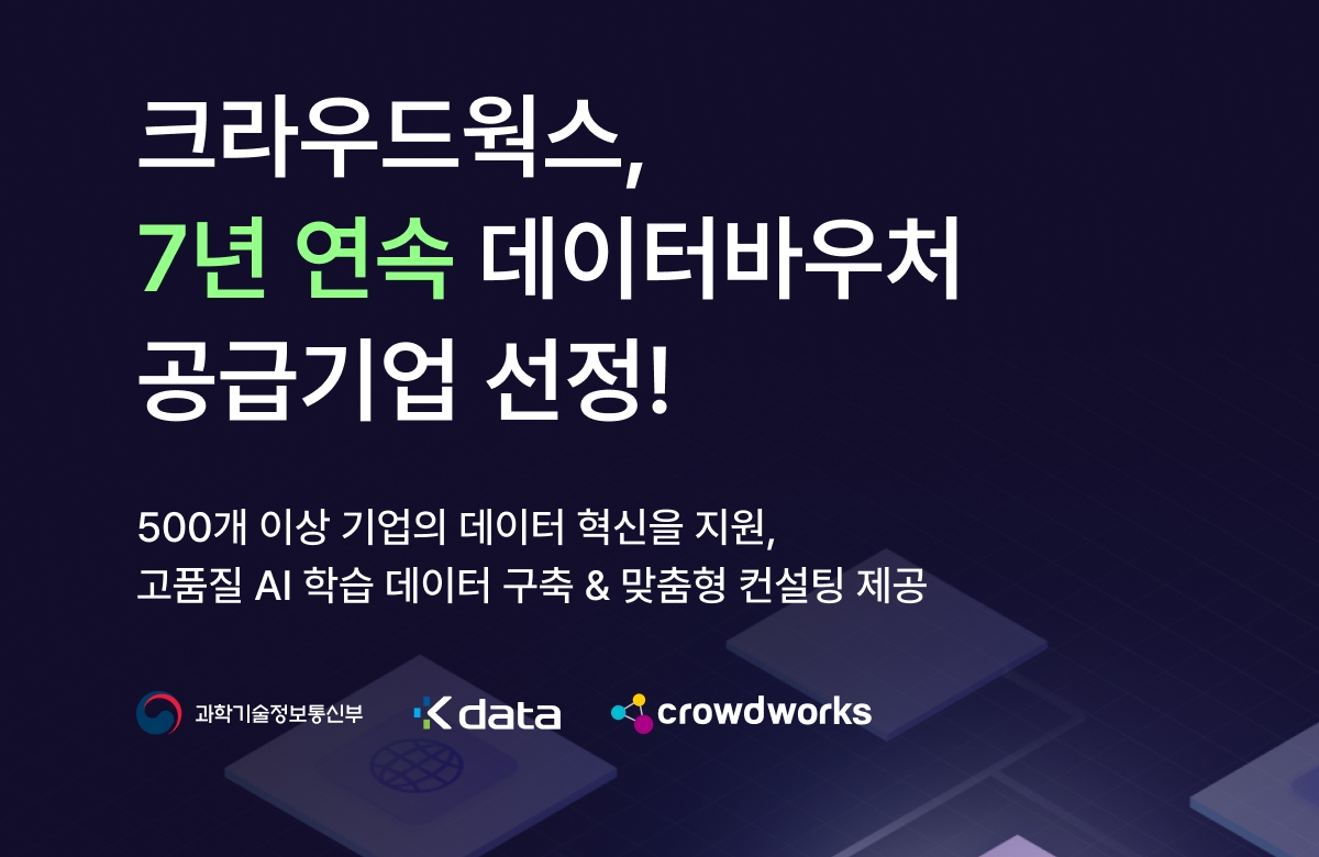 크라우드웍스, 데이터 바우처 공급기업 7년 연속 선정